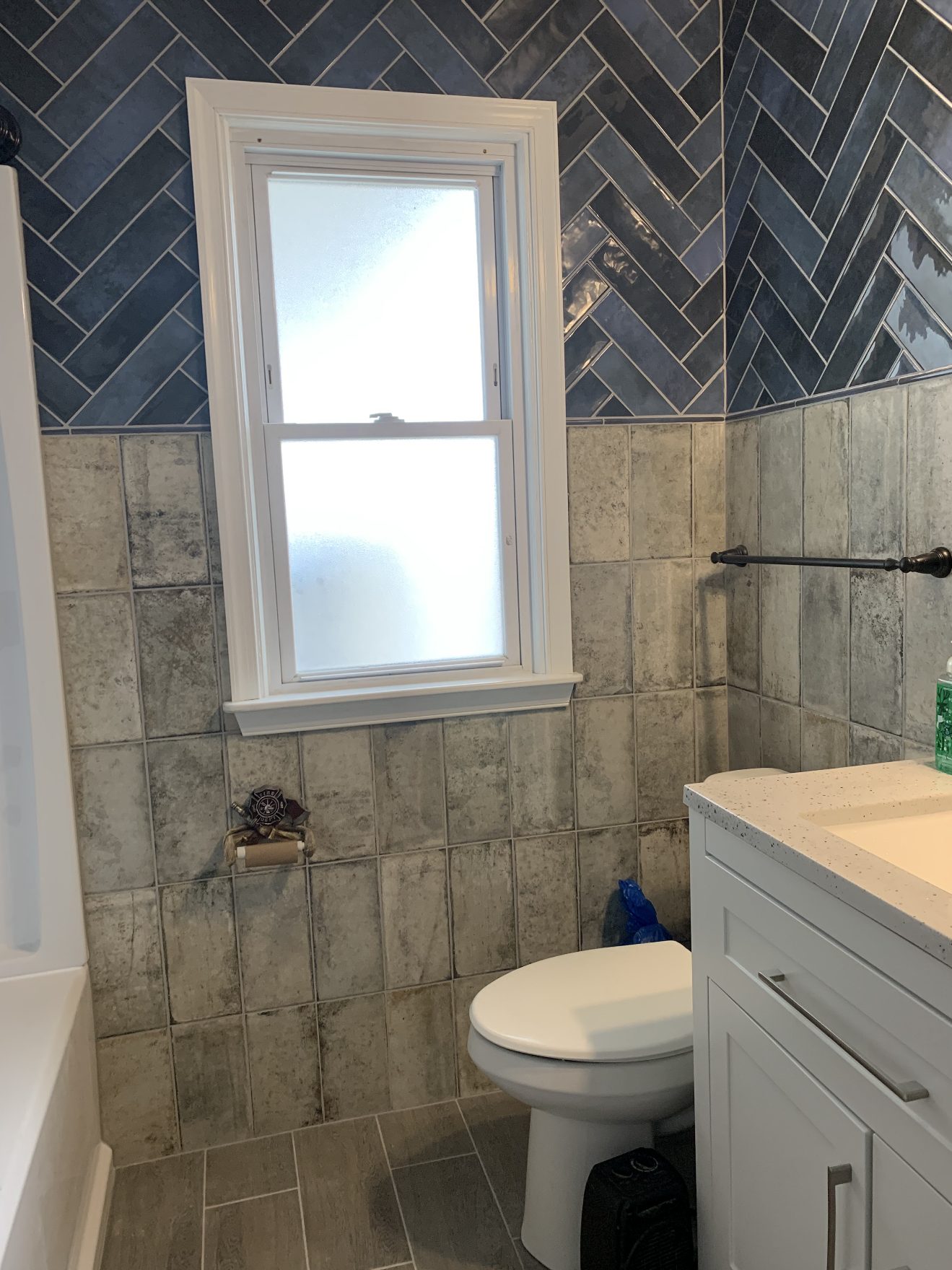Full Bath Remodel — Herringbone Tile & Vanity